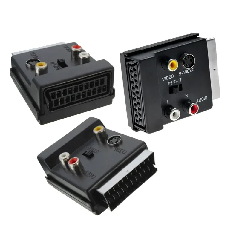 Scart macho para conector adaptador fêmea, 21 agulha, 21 pinos, S-Video, AV RL, Áudio, Conversor, Adaptador, S-Video
