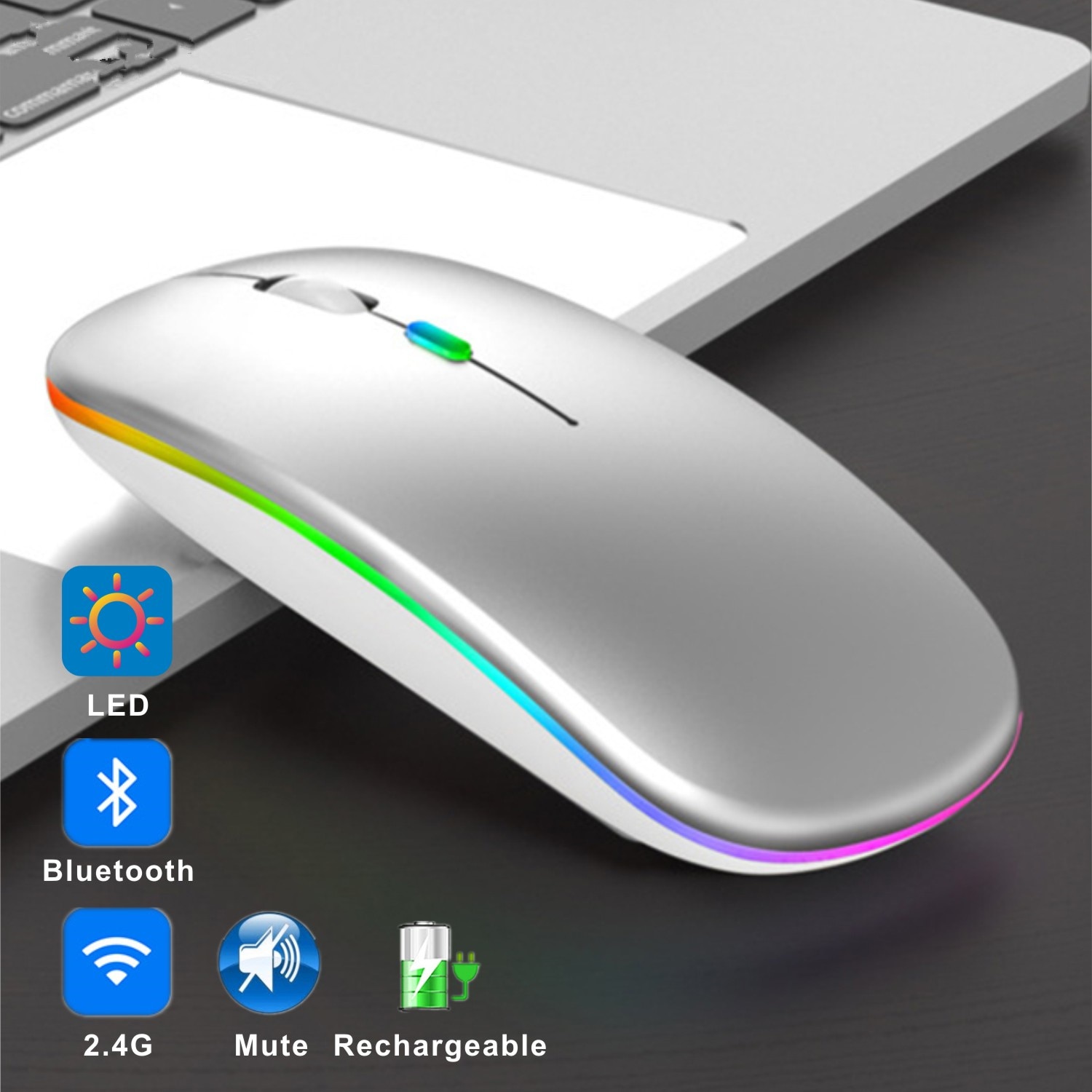 silent Wireless Mouse Bluetooth Rechargeable Ergonomic Mause USB RGB Magic Computer Wireless Mouse For Macbook Laptop PC iPad