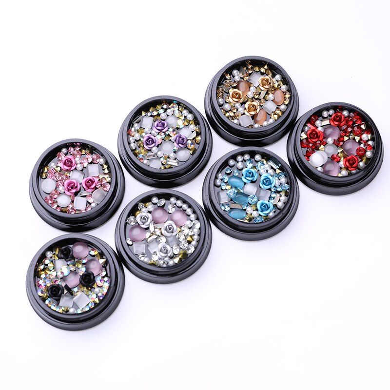 Metalen Goud Rood Kleur Nail Art Studs Klinknagel Kralen Ab Kleur Steentjes Rose Shape Gemengde Maat Rose Gold 3D Nail art Decoraties