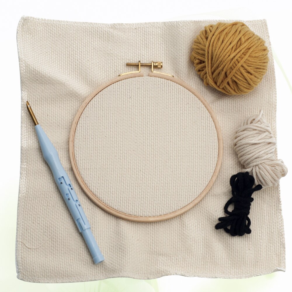 Woolen Yarn Punch Needle Beginner Kit Lion Embroidery Materials Set DIY Crafts (Hoop)