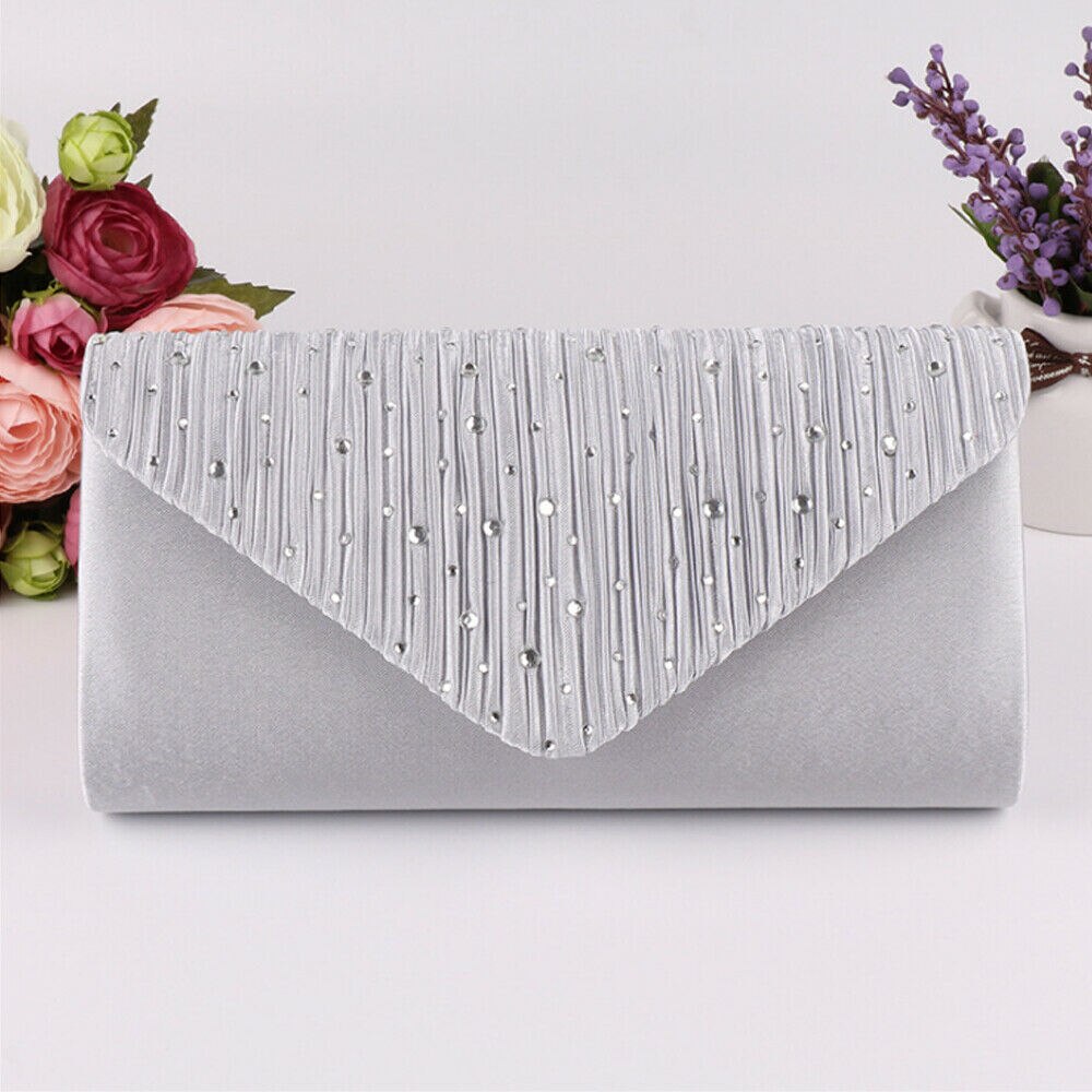 Pochette en diamant pour femmes, porte-cartes, à bandoulière, pour téléphone, pour bal de mariage,: Argent