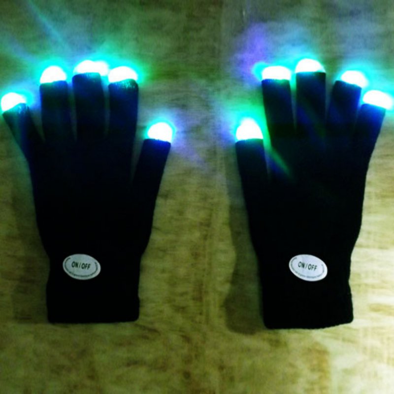 1 Pair of Colorful LED Gloves Rave Light Finger Lighting Flashing Gloves Unisex skeleton Glove Outdoor Fishing gloves
