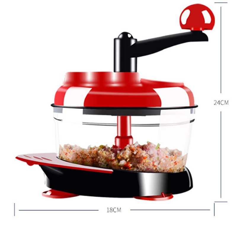 Red Food Processor Manual Hand-Powered Crank Large Chopper Mincer Blender Mixer Cutter Chop Meat Fruits Vegetables Onions