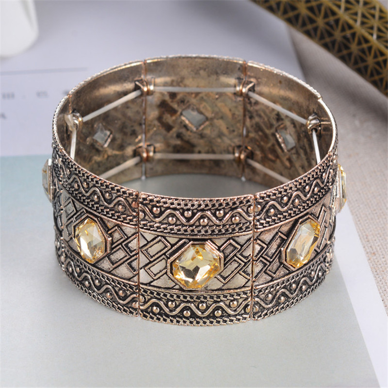 Silber-farbe Manschette Armbinde Für Frauen Ethnische Schmuck Jahrgang Kristall Stein Armbänder Gold Bohemien Breite Armreifen pulseras: Champagner 3 Gold