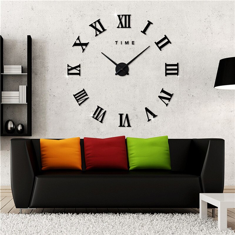 Moderne Romeinse Cijfers Grote Klok Diy Grote Wandklok 3D Spiegel Oppervlak Sticker Home Decor Art Giant Wandklok Horloge: C33 black clock