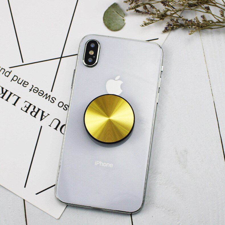 1 pçs placa de metal bolso redondo telefone móvel dobrável suporte de estiramento suporte do telefone suporte: folding Gold