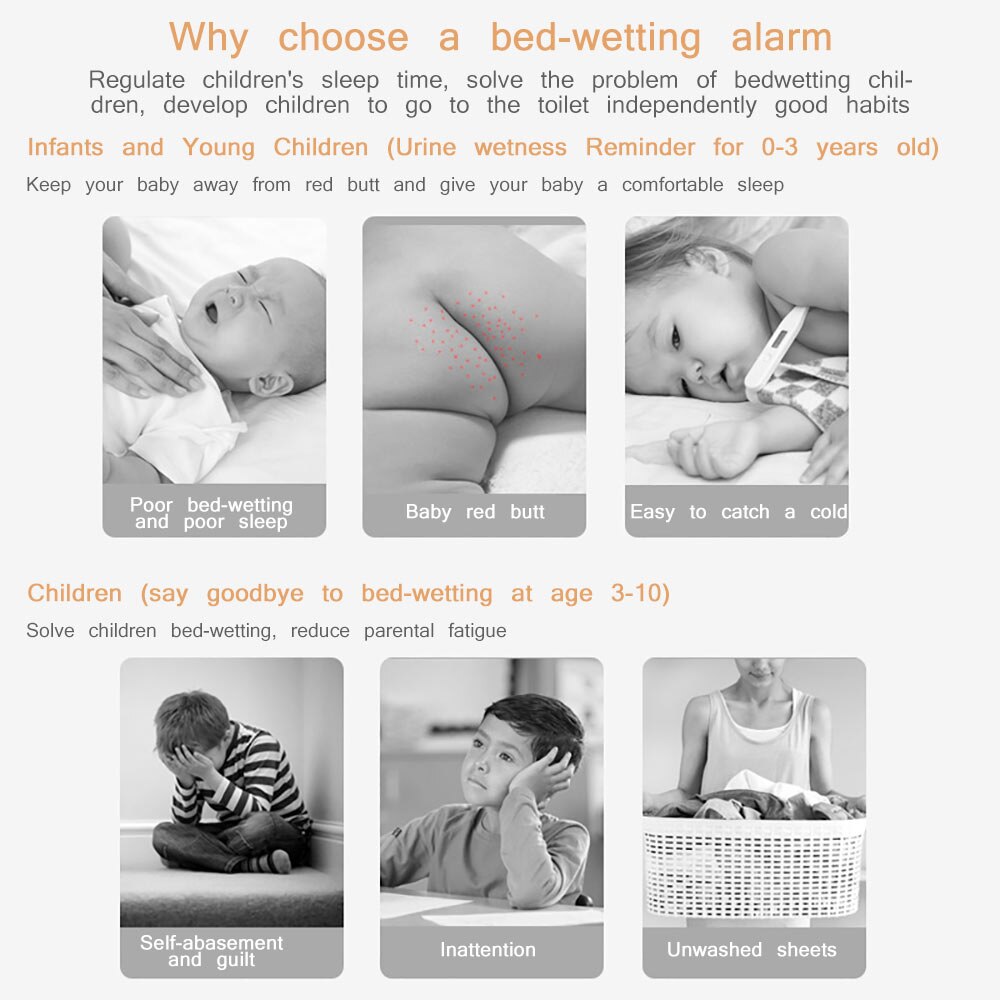 Baby seng befugtning påmindelse alarm lys enuresis sensor alarm påmindelse pottetræning enuresis våd påmindelse sove seng våd alarm