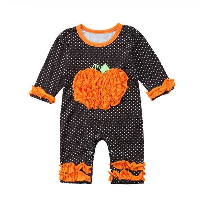 Halloween Toddler Baby Pumpkin Romper Girl Boy Polka Dots Harem Romper Long Sleeve Jumpsuit Playsuit Clothes Autumn Winter