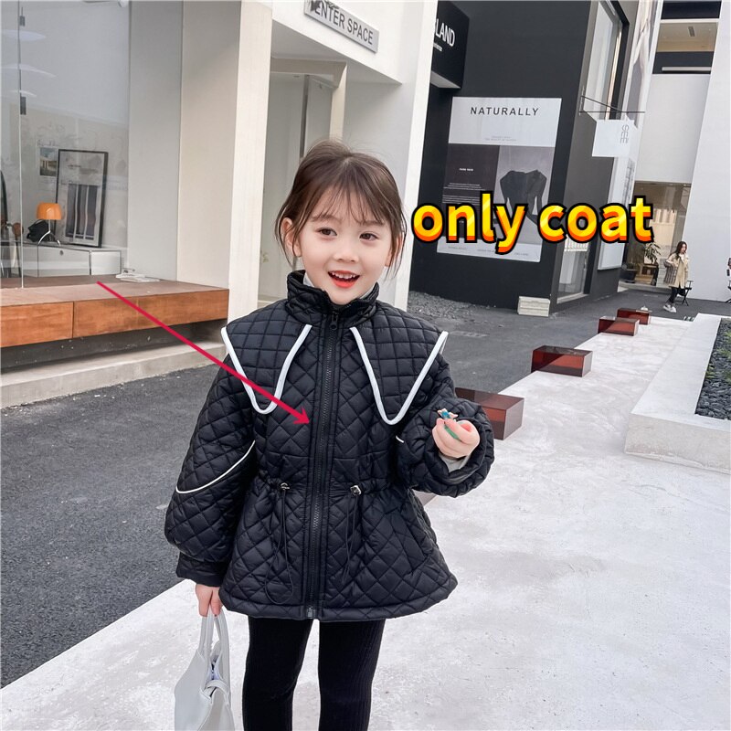 2021 cappotto invernale da bambina in stile coreano cappotto a maniche lunghe colletto rovesciato giacca in cotone pile a vita alta bambini capispalla caldo E2048: 100cm 3Year