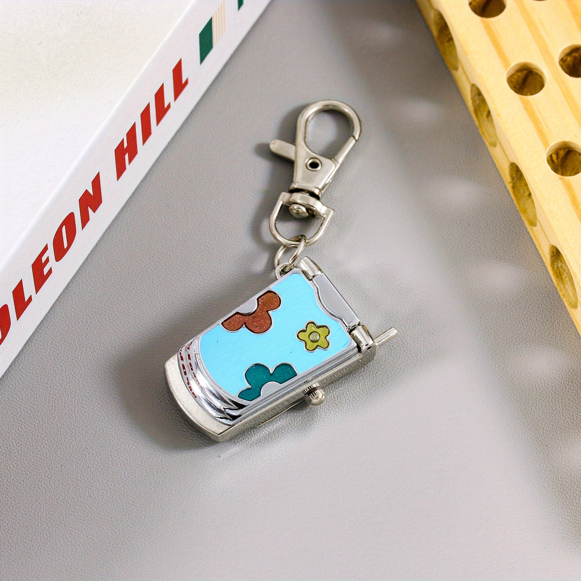 Flip phone keychain watch hanging watch trend retro cute keychain pendant: Blue