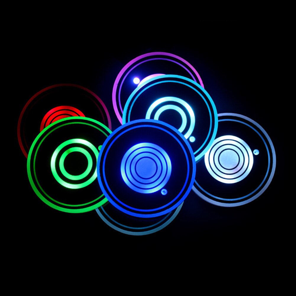 2Pcs Rechargeable RGB Colors LED Cup Holder Light Mats Bottle Coasters Light LED Cup Holder Pads