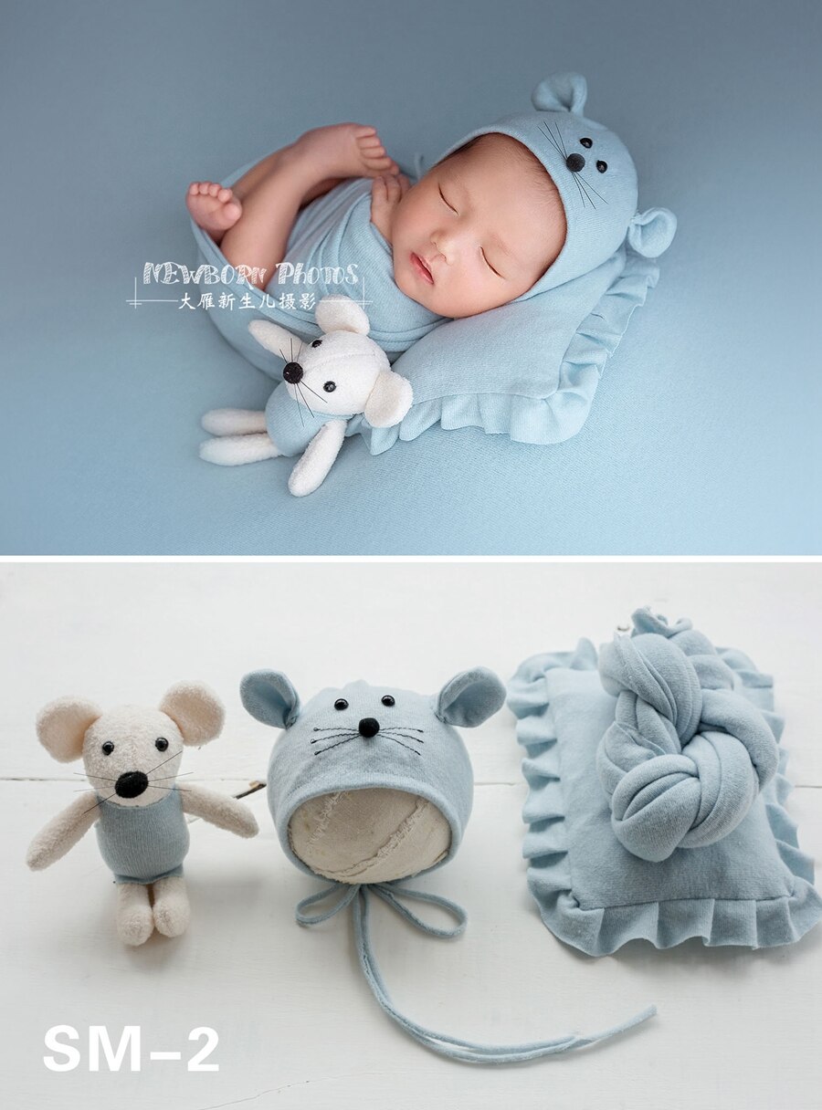 4 stk / sæt nyfødte fotografering rekvisitter baby mus wrap wrap, animal baby wrap til fotostudie baby skyde tilbehør: 2