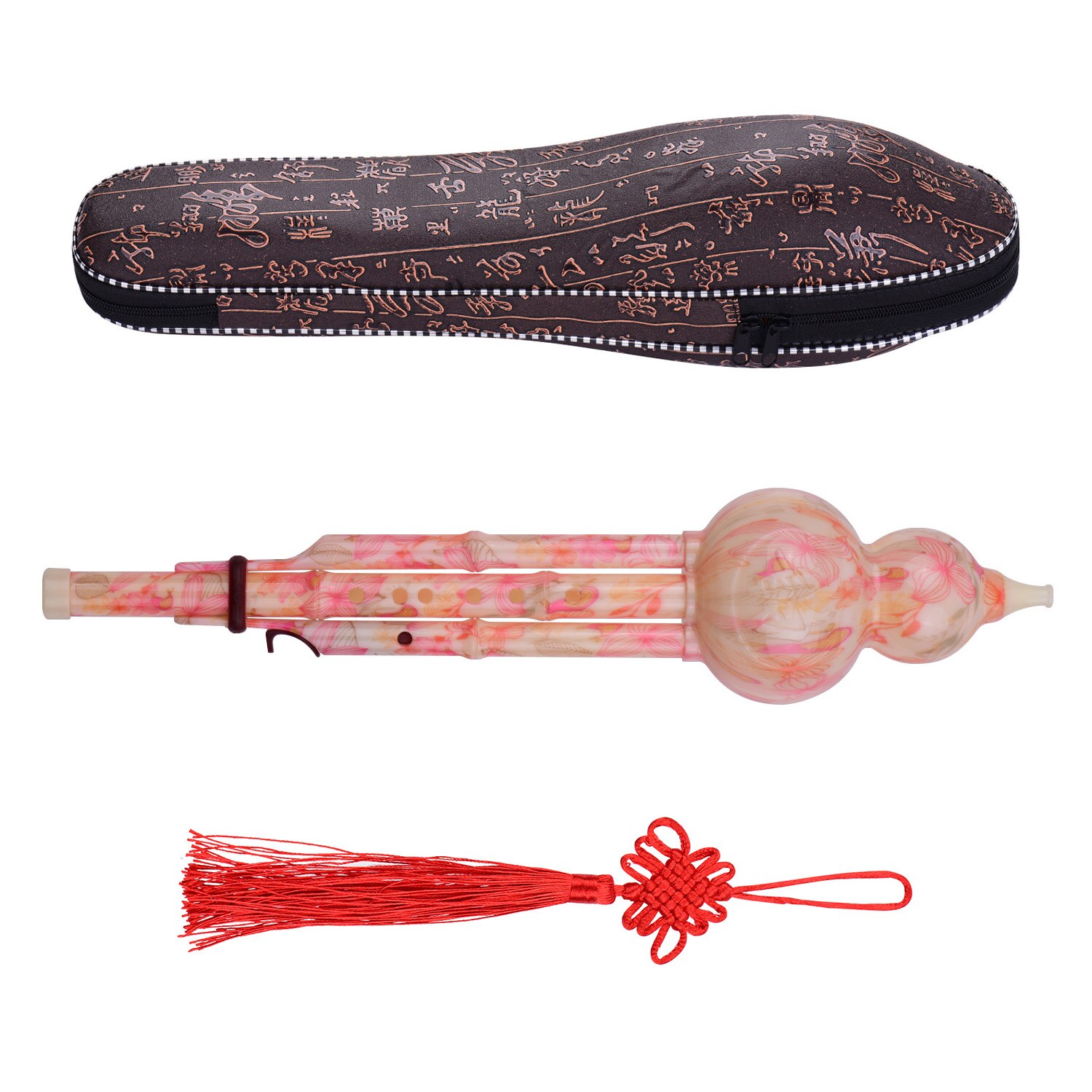 Hulusi-Flauta de resina de 2 tonos para principiantes, instrumento tradicional chino con funda de transporte de nudo chino: Pink