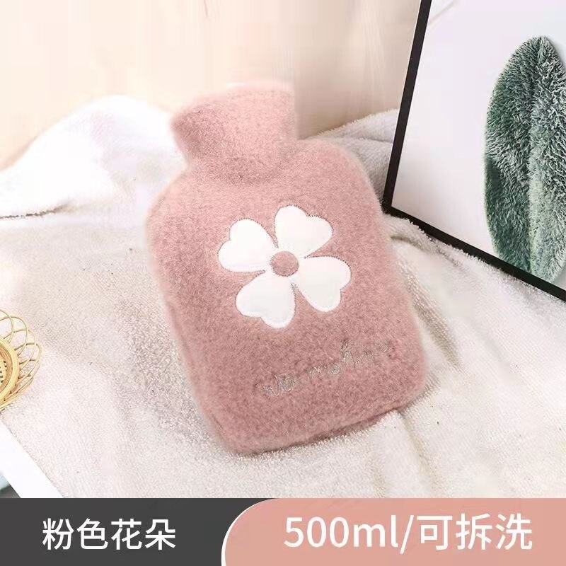 Śliczne studentki pluszowe termofory Home Decor wtrysk wody ciepły żołądek przeciwwybuchowy ciepły worek na wodę: Pink Flower 500ml