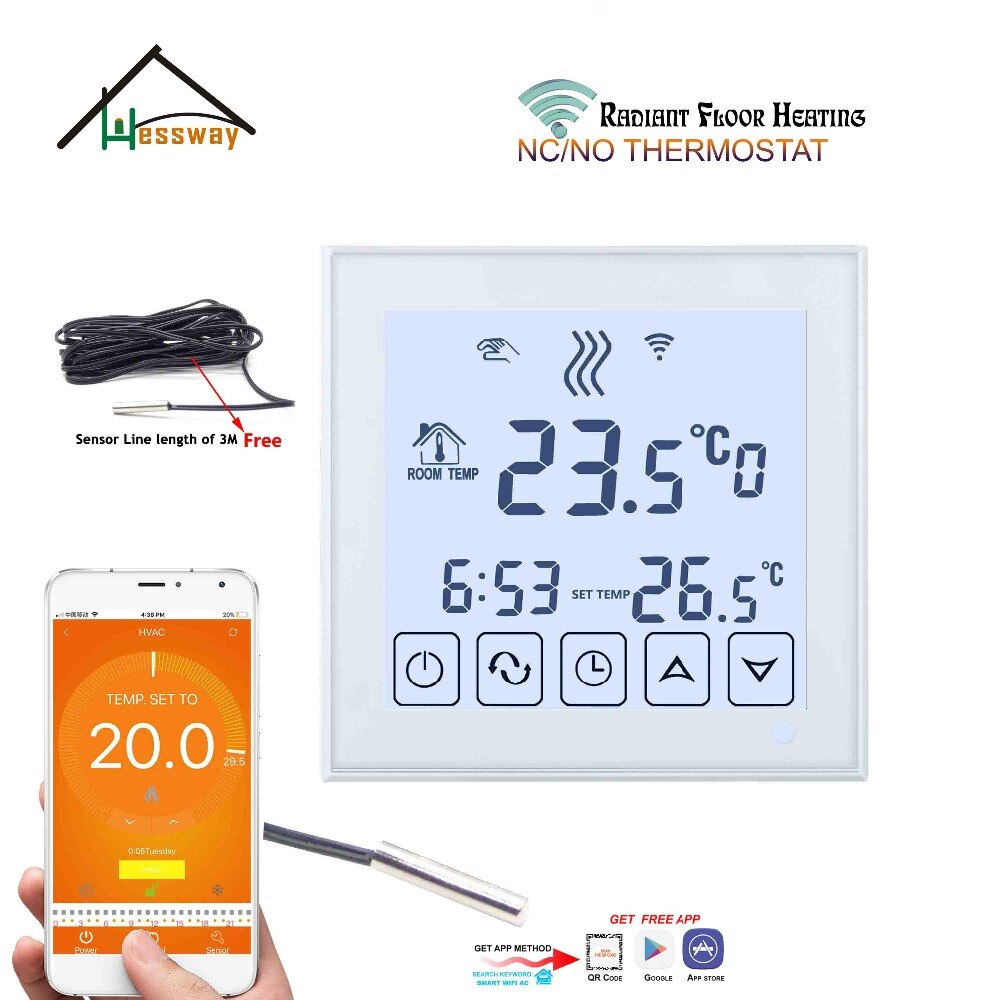 EU mount Dual sensor smart floor heating thermostat WIFI NO,NC 3A for White Black optional