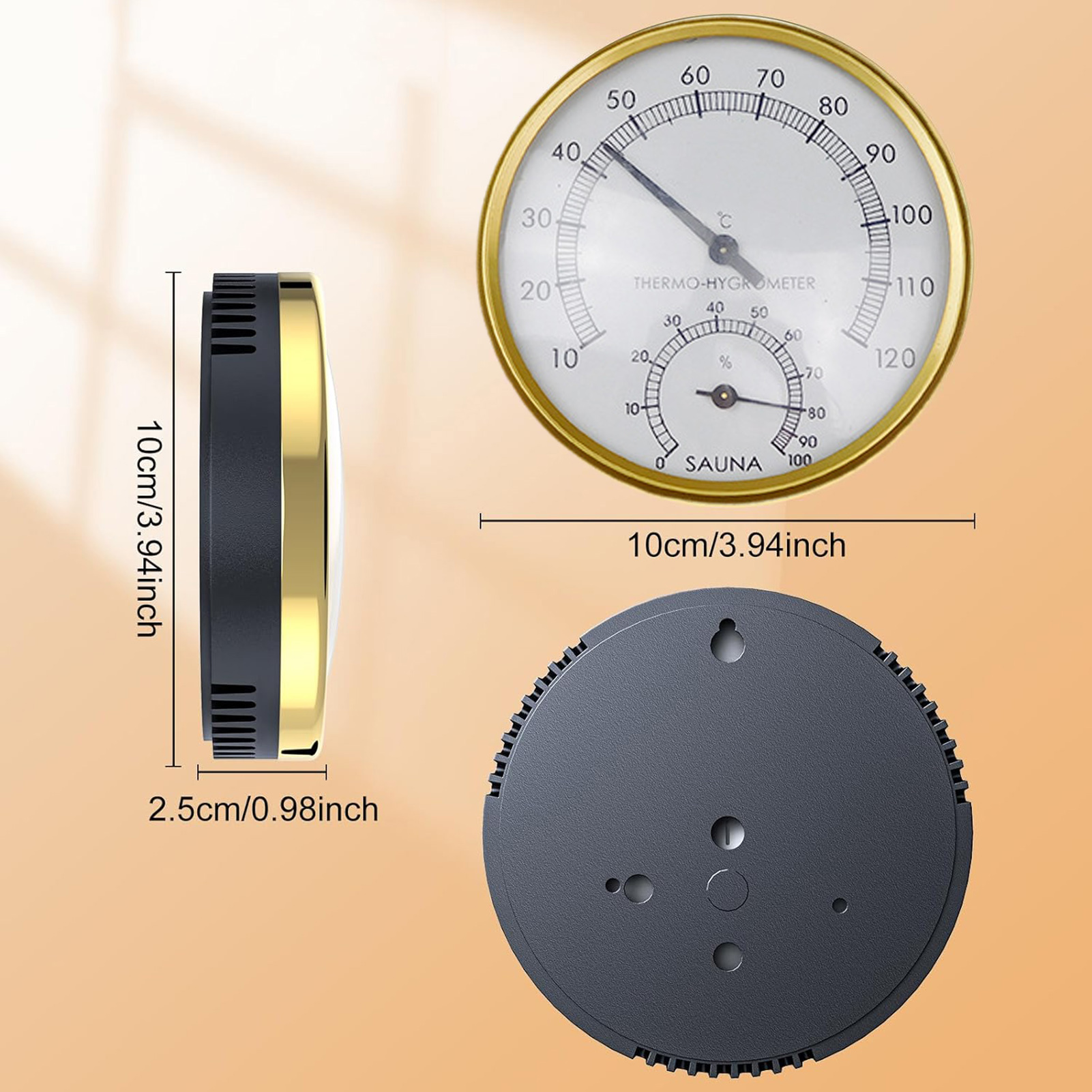Termómetro de sauna Higrómetro Fahrenheit fácil de leer Probador de humedad de acero inoxidable de precisión para habitación de hotel