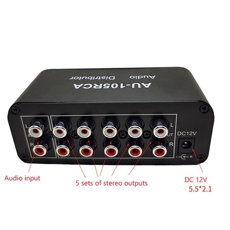 -Stereo Audio Mixer 1 Input 5 Output Multi-Channel Audio Source Distributor RCA Interface for Power Amplifiers