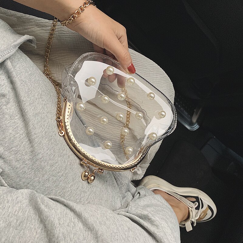 Yl transparante jelly parel clip tas zomer pvc dames handtas ketting mini schoudertas messenger bag