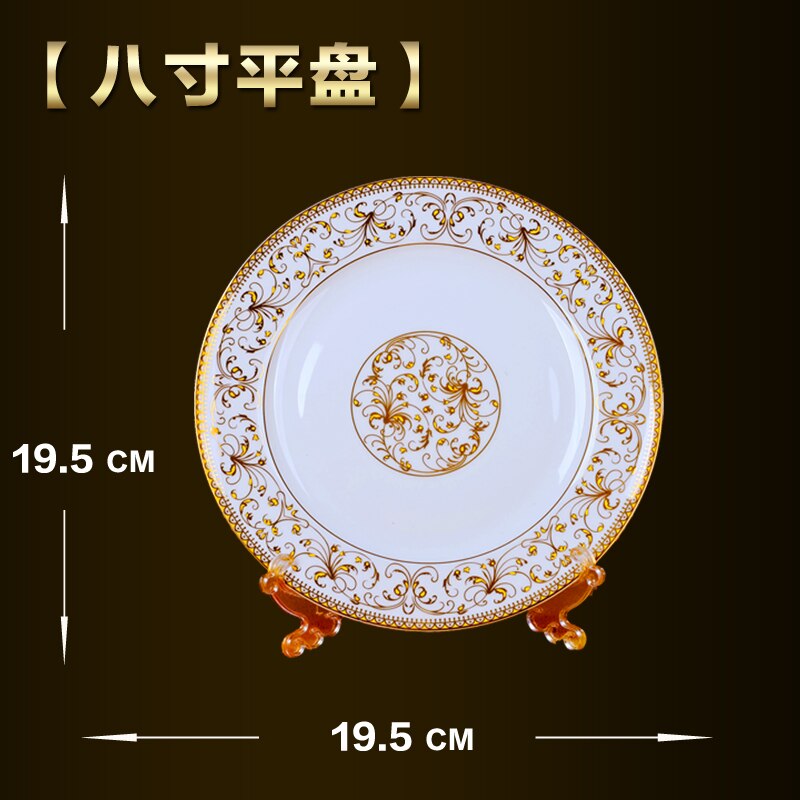 White Ceramic Tableware with Golden Floral Luxury Dinner Set Plates and Dishes Dinnerware Ceramic Bowls and Plates Spoon: 1 piece 19.5cm plate