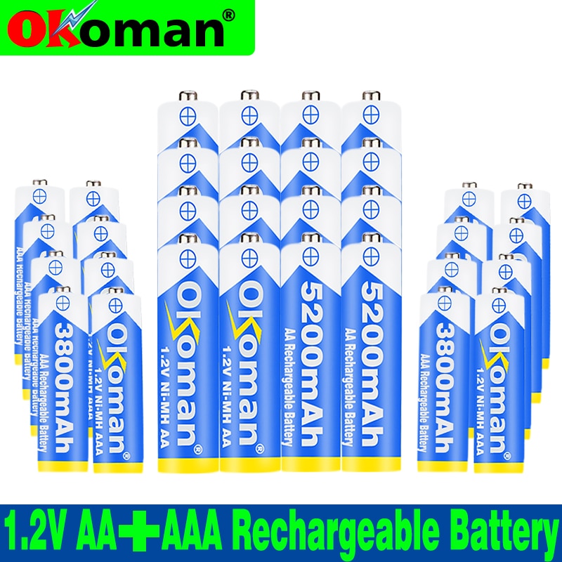 Okoman Hoge capaciteit 5200mAh NI MH AA Oplaadbare Batterijen + AAA batterij 3800 mAh Rechageable batterij NI-MH 1.2 V AAA batterij