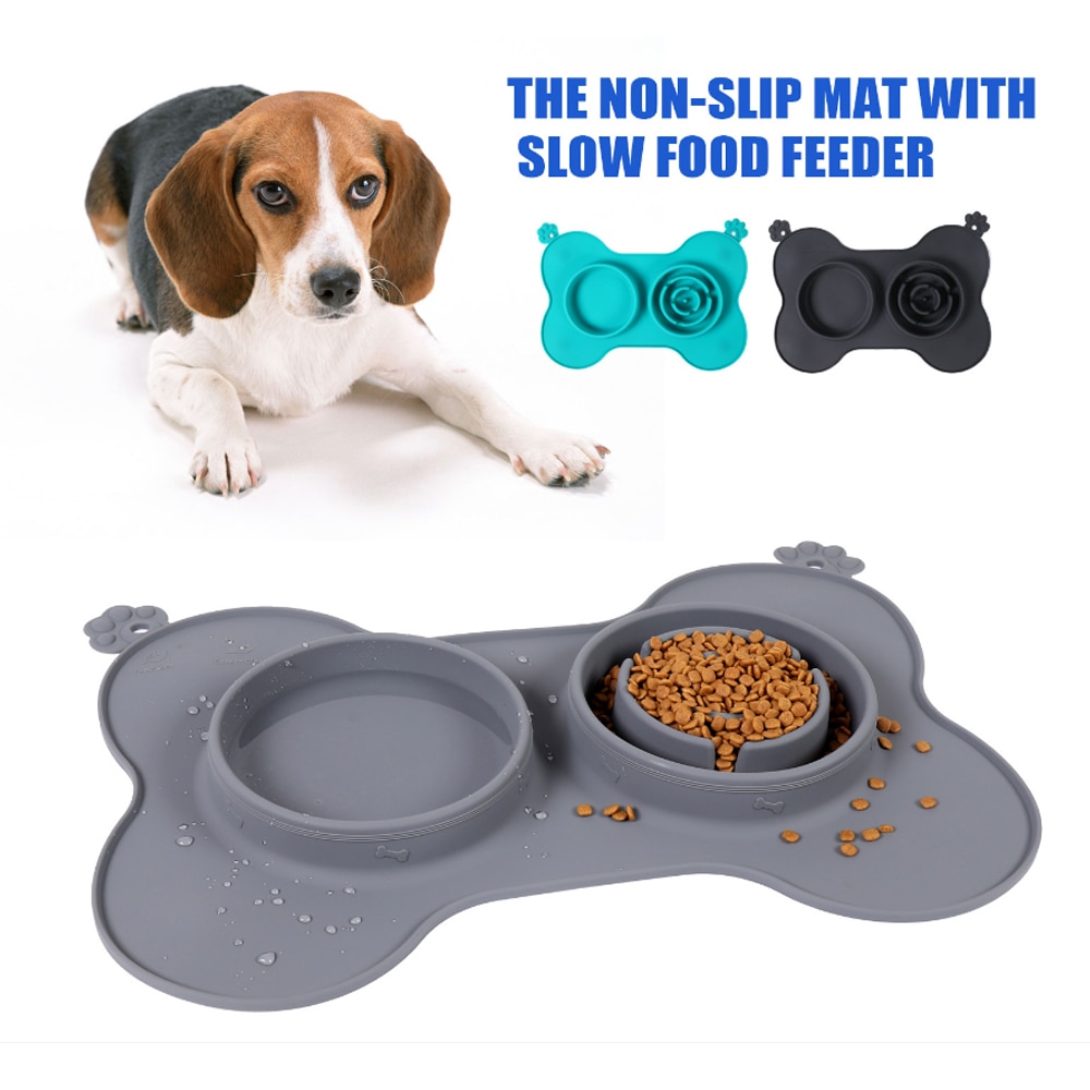 The Antiskid Pet Mat with Slow Food Feeder and Wat... - Grandado