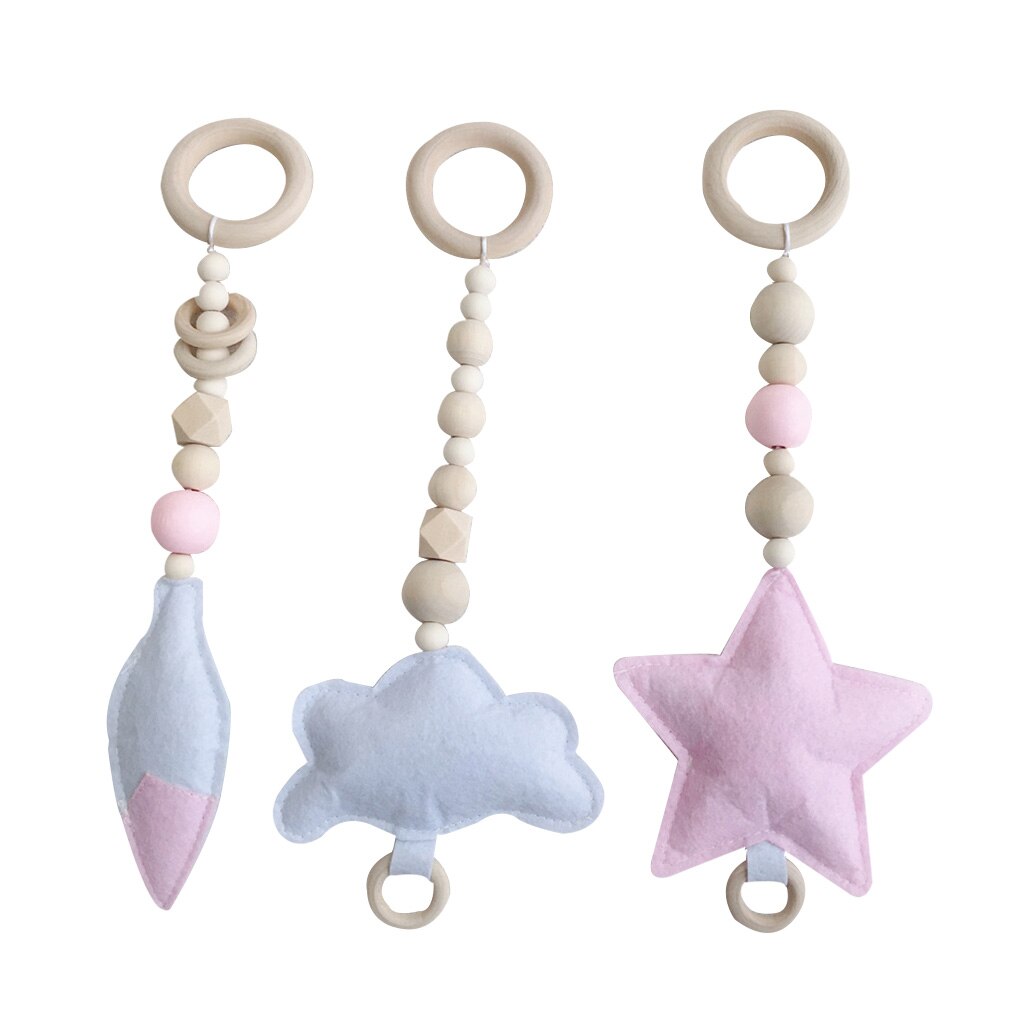 3 unids/set juguetes del bebé, estilo nórdico de madera sonajero perlas anillo gimnasio cochecito de juguete juguetes bebé recién nacido: A2