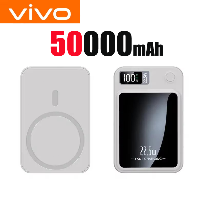 VIVO 200000mAh 22.5W Wireless Magnetic Power Bank Fast Charging Portable External Battery PowerBank Magsafe for iPhone Xiaomi: WHITE