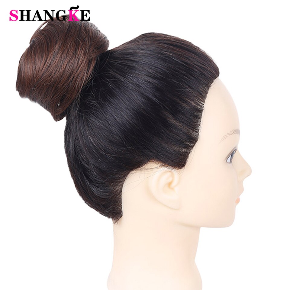 Shangke jenter brunt blondt bollehår chignon syntetisk smultringrulle hårstykker med høy temperatur fiber for kvinner