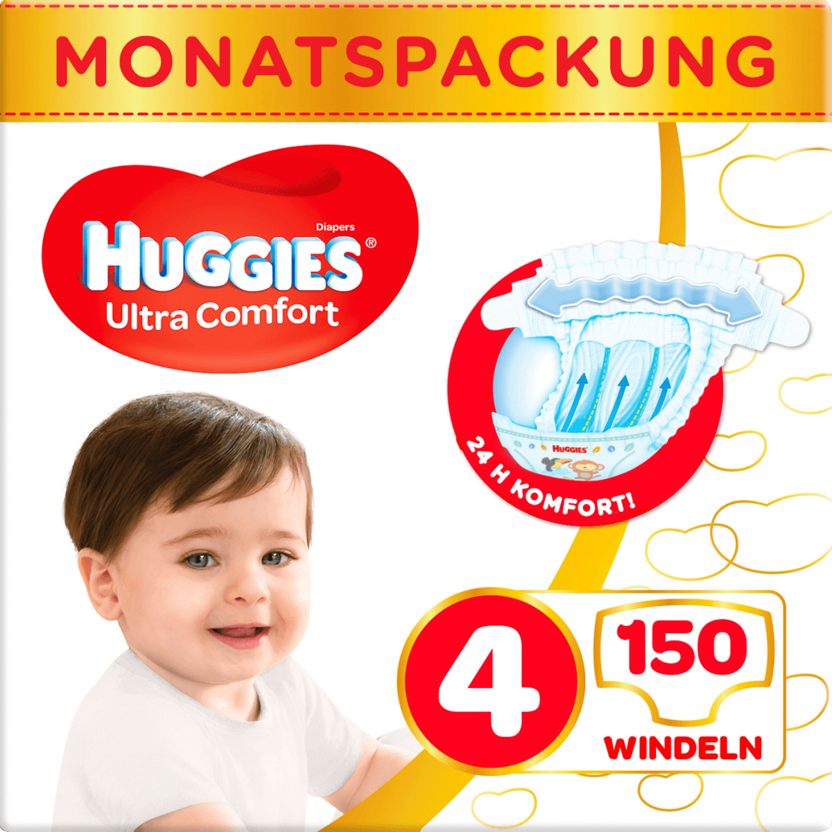 Huggies Pañales UC Talla 3 (168 unidades), Talla 4 (150 unidades), Talla 5 (126 unidades), Talla 6(102 unidades)