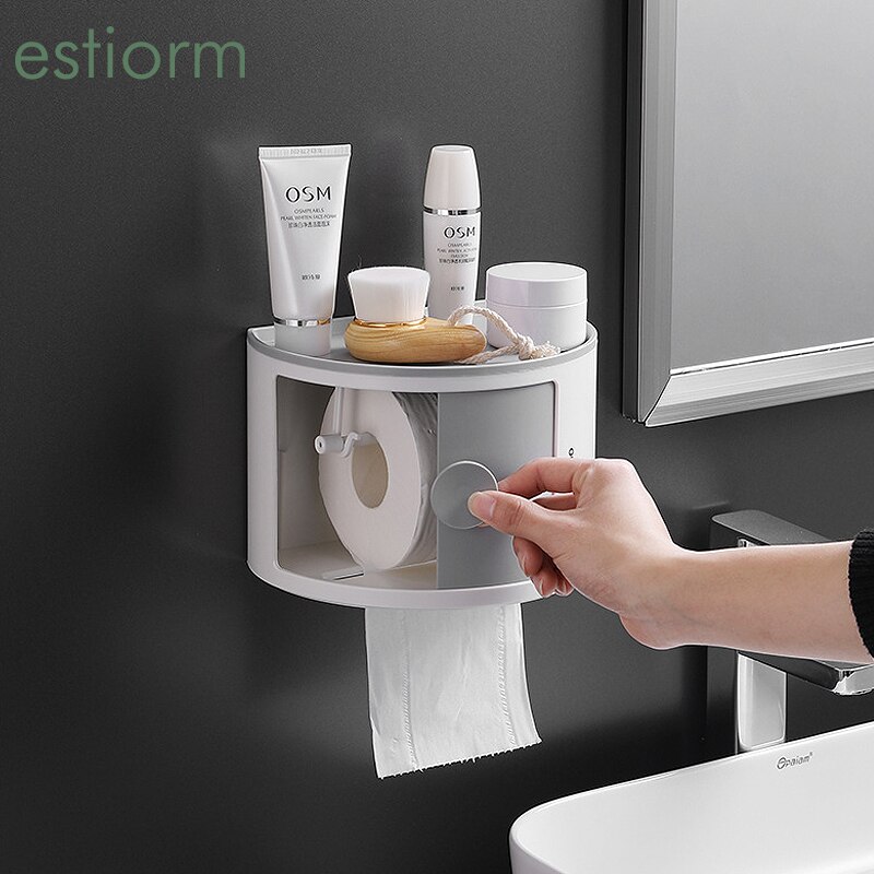Stabelbar bærbar toiletpapirholder vægmonteret toiletpapirrulleholder køkken badeværelse tissuekasse opbevaringsboks arrangør