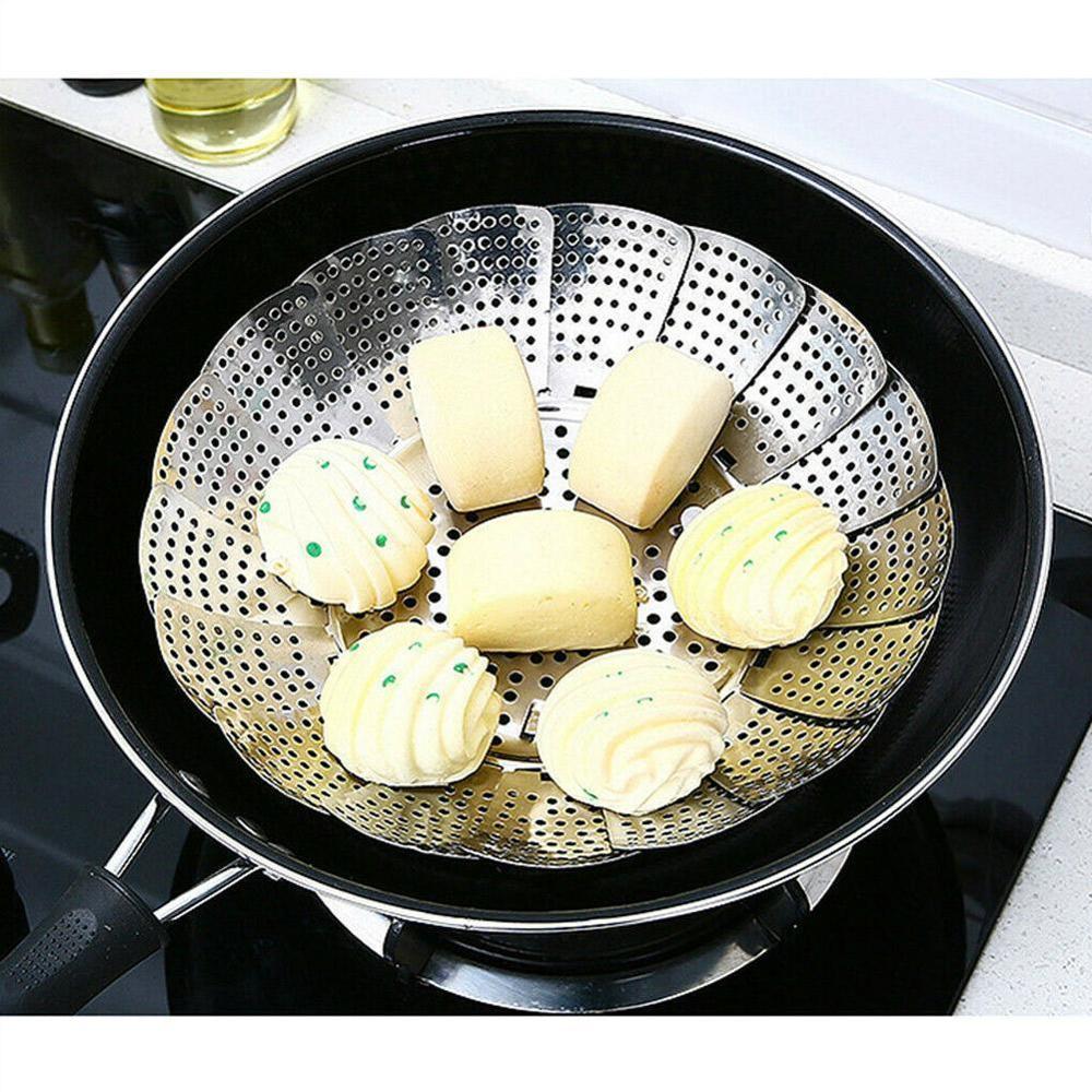 Foldable Stainless Steel Steamer Vegetable Kitchen Cooking Utensils Mesh Basket Fruit Rack Tools Steamer Cookware Food Kitc I4L1