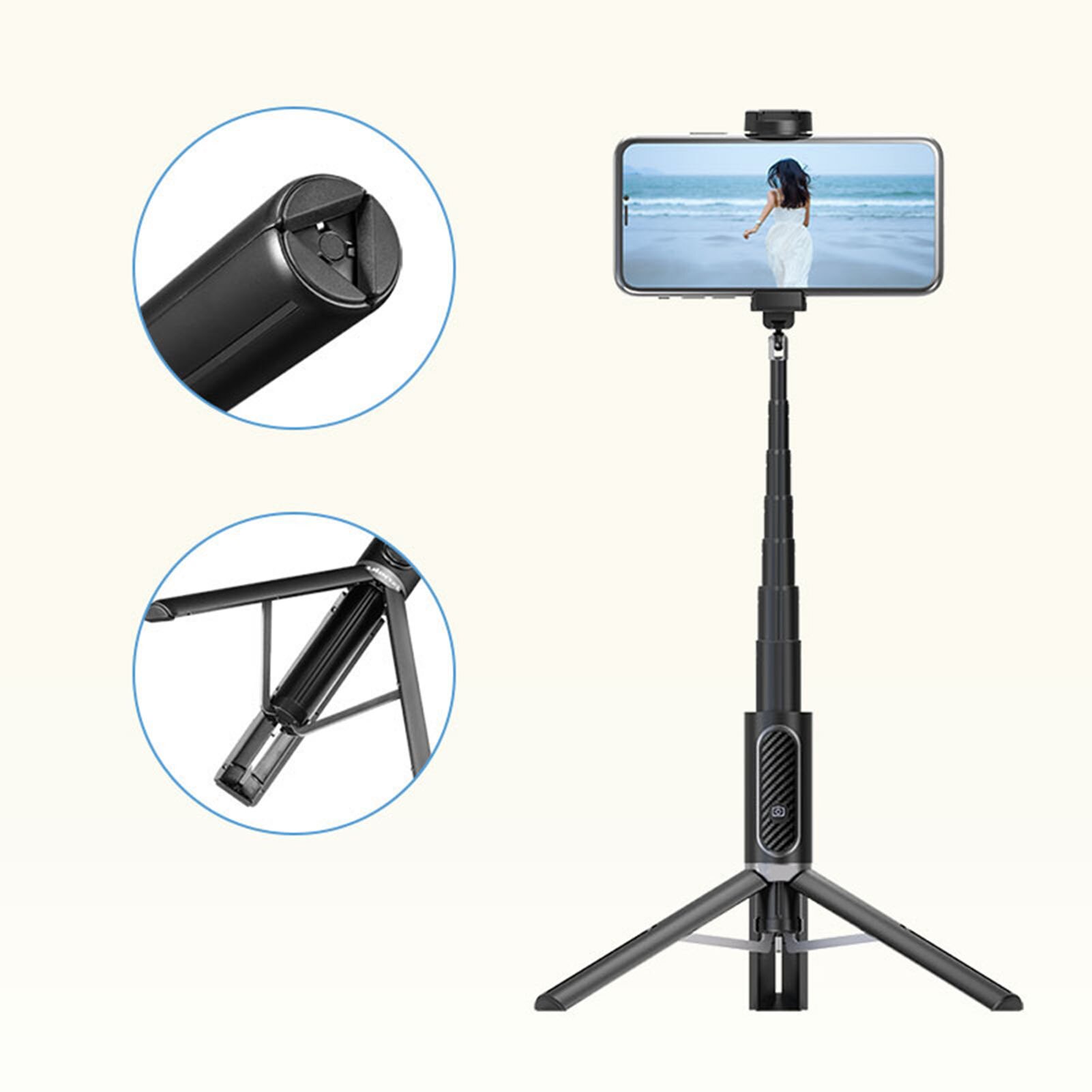 Ulanzi SK-02 Wireless Selfie Stick Tripod - Bluetooth Remote Control - Cold Shoe Mount for Mic & Light