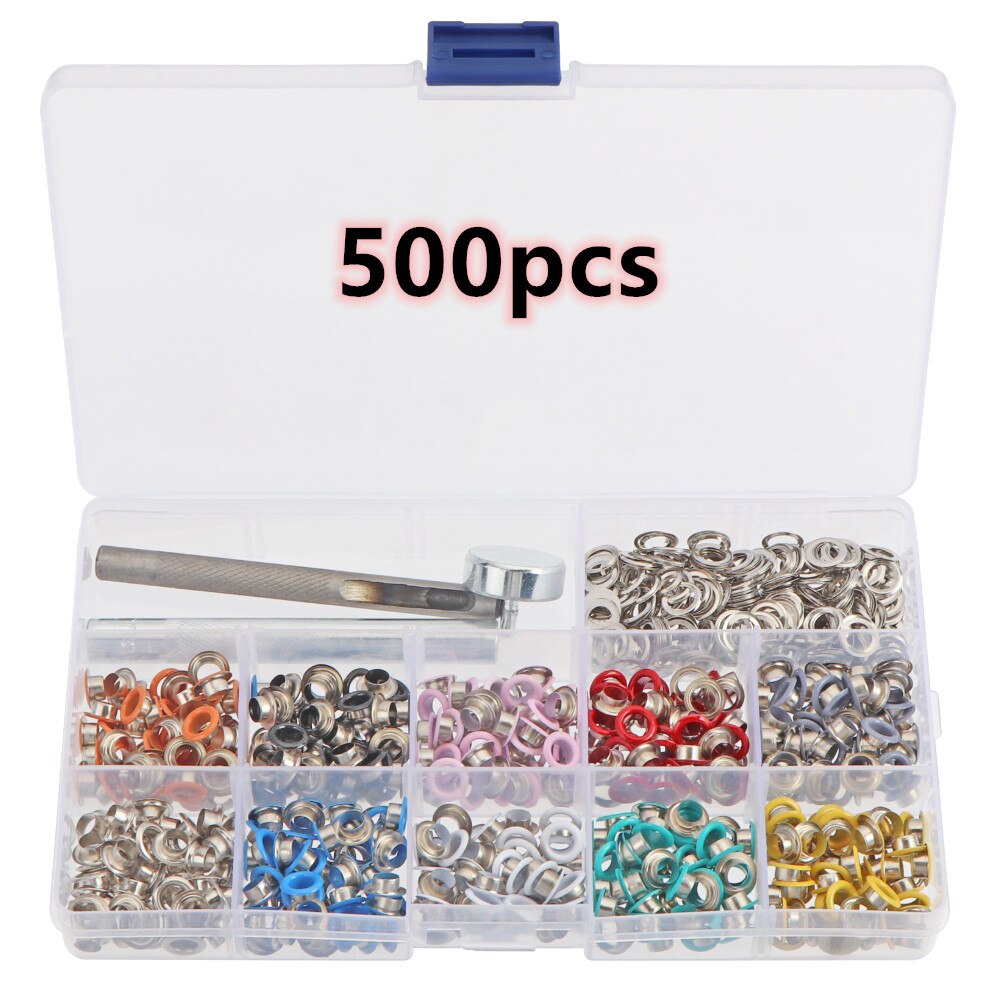 500 Sets Colorful Grommets Kit Boxed Metal Eyelets Set with Install Tool Kit Leather Crafts DIY Projects Grommet Setting Tool