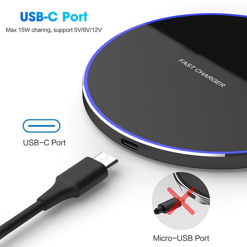 15w qi hurtig trådløs oplader dock til samsung  s9 s10 plus  s10e iphone x xs max  xr 8 huawei  p30 pro super hurtig opladningsplade