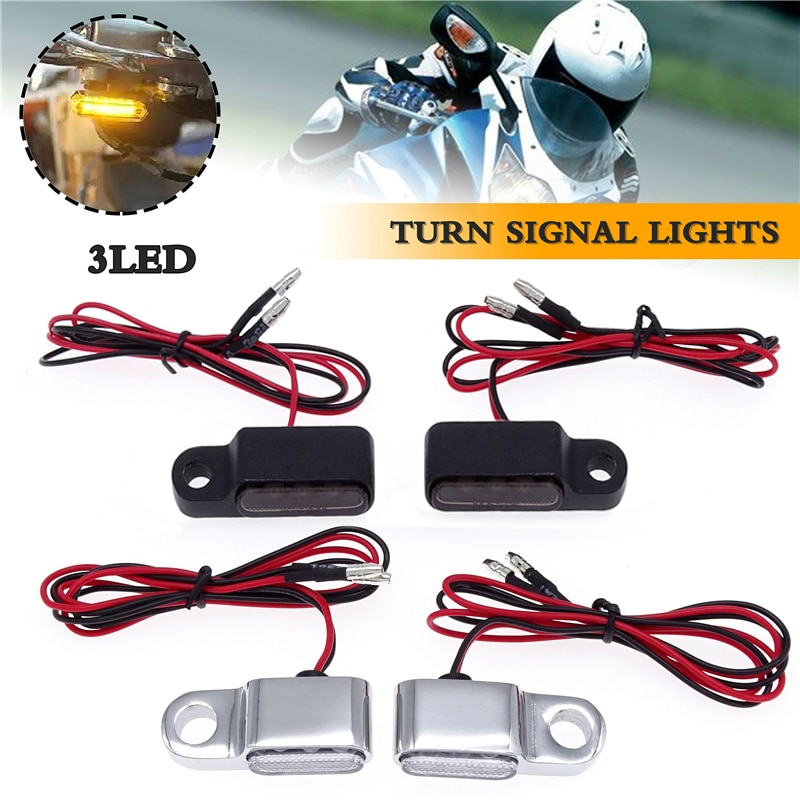 Chroom Zilver & Zwart 12V 3 Led Motorcycle Knipperlichten Amber Indicatoren Waterdicht Stuur Blinker Lampen Accessoires