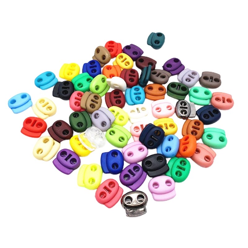 30/100Pcs Face Mask Earloop Plastic Cord Locks End Double Hole Oval Spring Toggle Stoppers Sliding Fastener Buttons