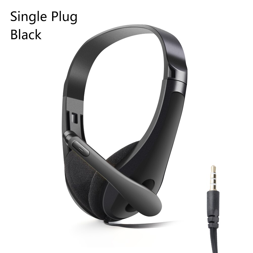 1PC 3.5mm Microphone Headset Noise Cancelling Stereo Headset Head Headphone Earphones For PC Computer Phone: black Single Plug