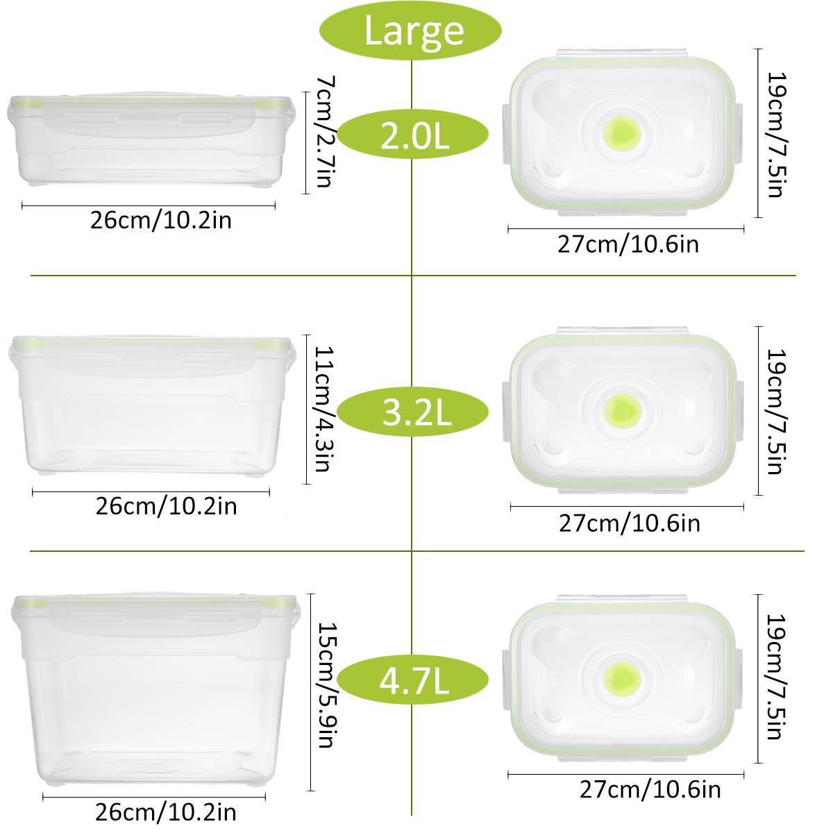 Vacuum Container Pump Refrigerator Fresh-keeping Box 3size 4pcs Large Capacity Food Saver-storage Square Plastic Kitchen PP: L