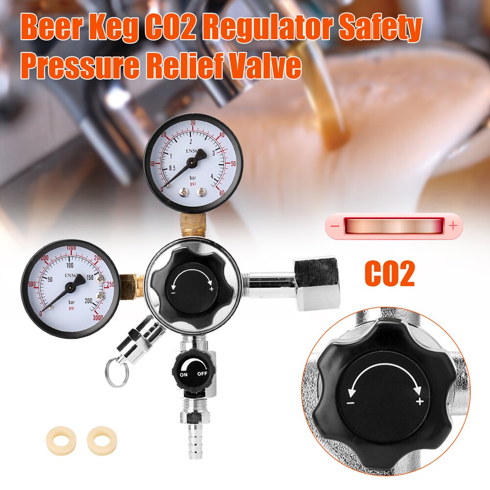 Bærbar rustfri stål øl  co2 tønde regulator sikkerhedstrykventil 0-3000 psi tanke dobbelt manometer