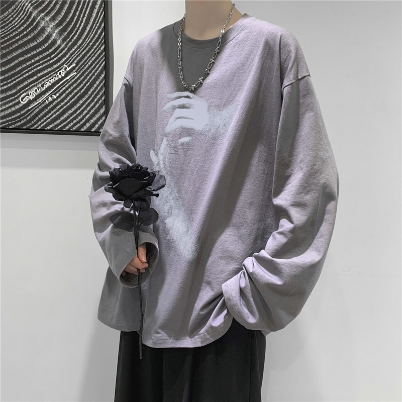 T-shirt ample à manches longues pour homme, style ulzzang, style hip-hop, surdimensionné, style coréen