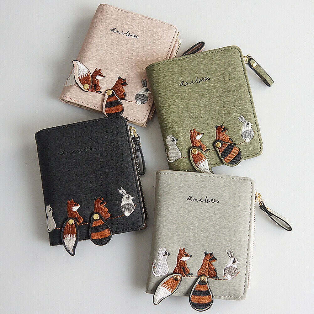 Girl Cartoon Leather Small Wallet Luxury Women Short Coin Zipper Purse Card Holder Outdoor Portable Wallets