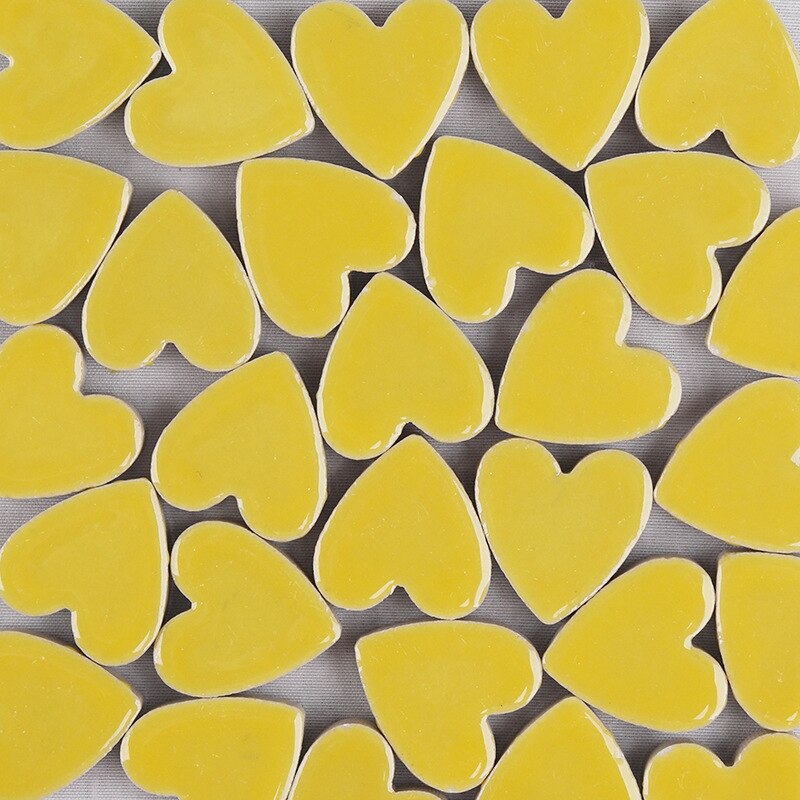 Mosaico de porcelana con forma de corazón, baldosa de 250g, fabricación de mosaico artesanal, azulejos de cerámica de 2,2x2,3x0,5 cm, 60 piezas (6 piezas x 10 colores): yellow