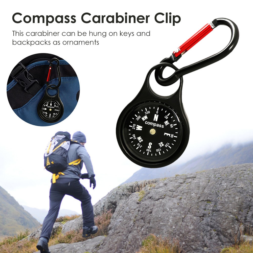 1pcs Compass Carabiner Zinc Alloy Practical Keychain Compass Clip Snap Hook Luggage Tags for Outdoor Hiking Backpacking Camping