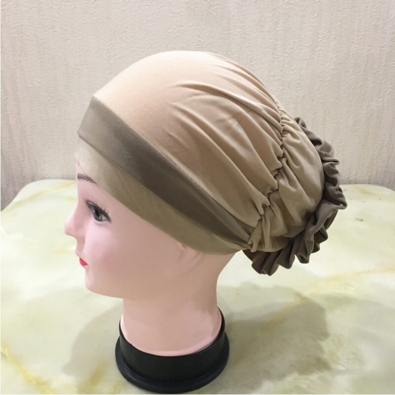 Muslim Woman Casual Headdress Big Flower Headscarf Hat Hair Loss Cap Islamic Baotou Cap Chemo Hat Color Matching Hats Headwear: Khaki