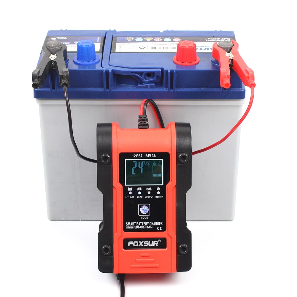 Smart Car Battery Charger 12V 6A 24V 3A Automatic Pulse Repair Charger with LCD for AGM GEL WET Lead Acid Battery
