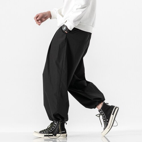 Lente herfst broek heren hiphop harem broek casual losse broek elastische taille joggingbroeken enkellange broek m -5xl: 4xl / Zwart