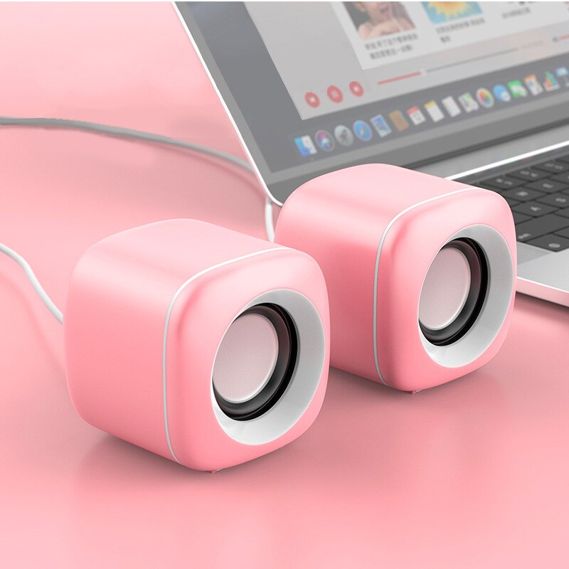 USB Wired Computer Speakers Pink Green Bass Mini Subwoofer Speaker for Laptop Desktop Phone Loudspeaker: Pink