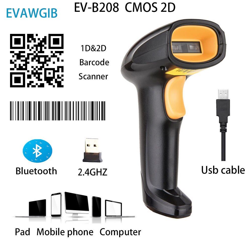 Evawgib 1D 2D PDF417 Barcode Scanner Usb 2.4G 433Mhz Bluetooth Barcode Scanners Handheld Barcode Reader Goedkope Barcode Scanner