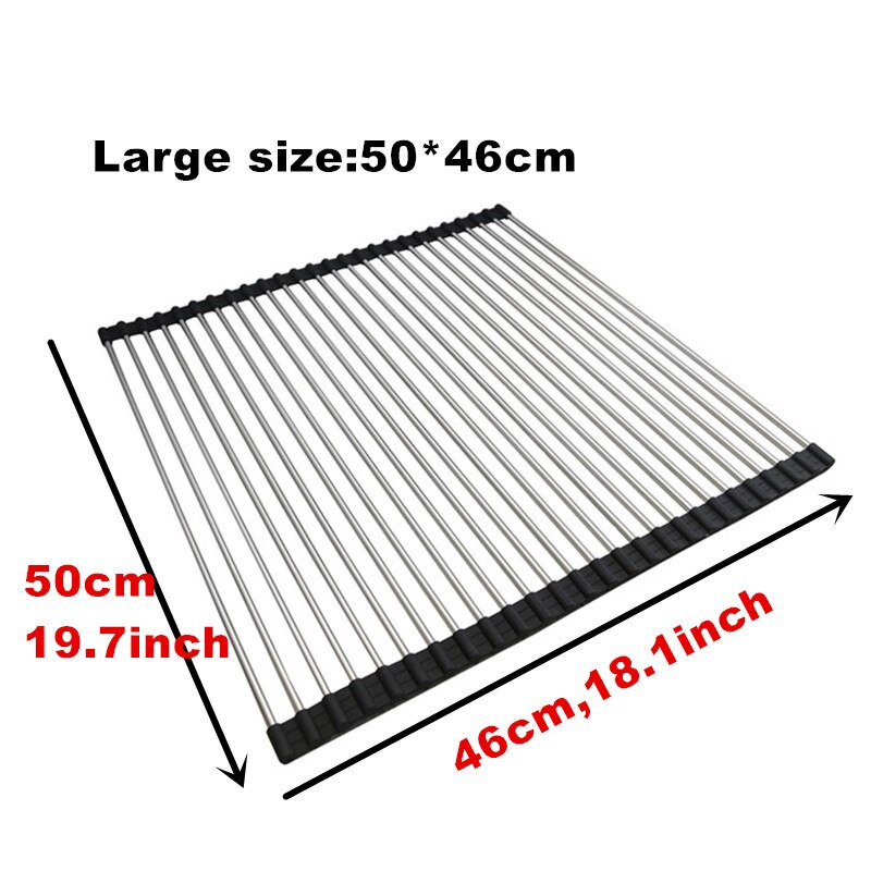 Large Roll-Up Dish Drying Rack Over The Sink Foldable Utensil Plates Holders Dish Rack Rustproof Silicone Dish Drainers: Large