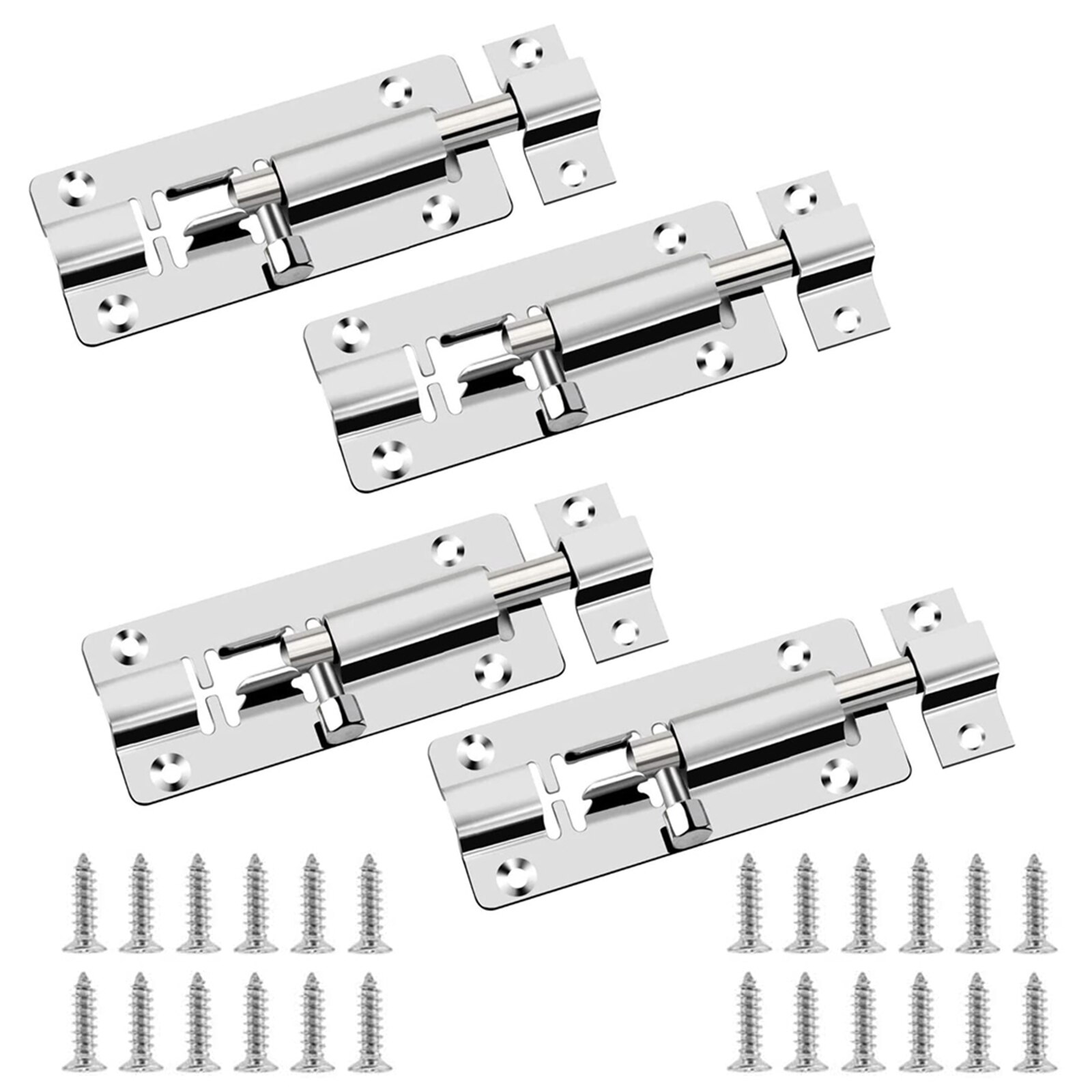 4Pcs Slide Door Latch Lock Stainless Steel Bolt Screws Energized For Drawer cupboard With Screws Door Security Home Improvement: Silver